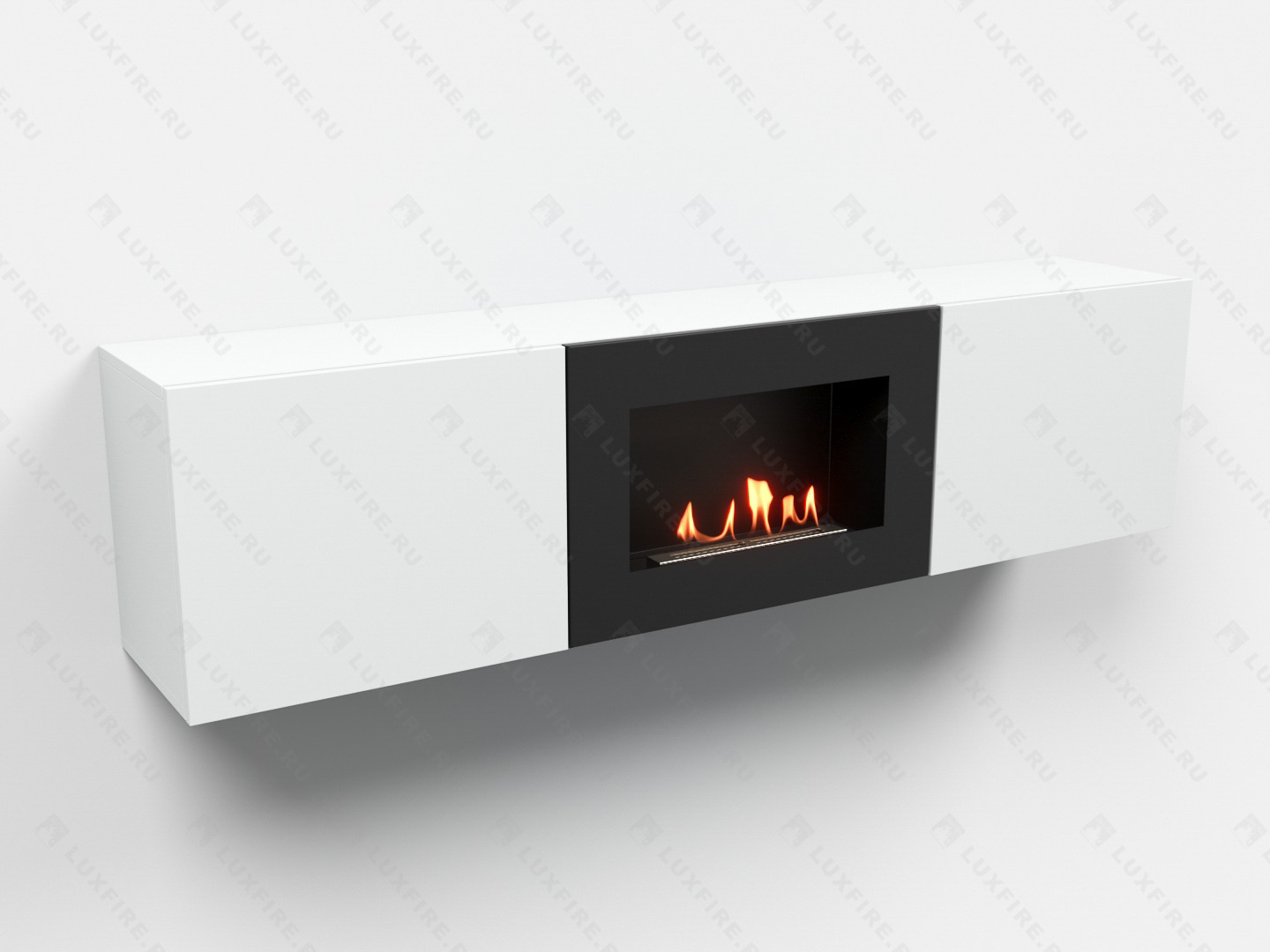 Тумба ТВ Lux Fire "Каспий" настенная 1600 матовая, белая с биокамином 600